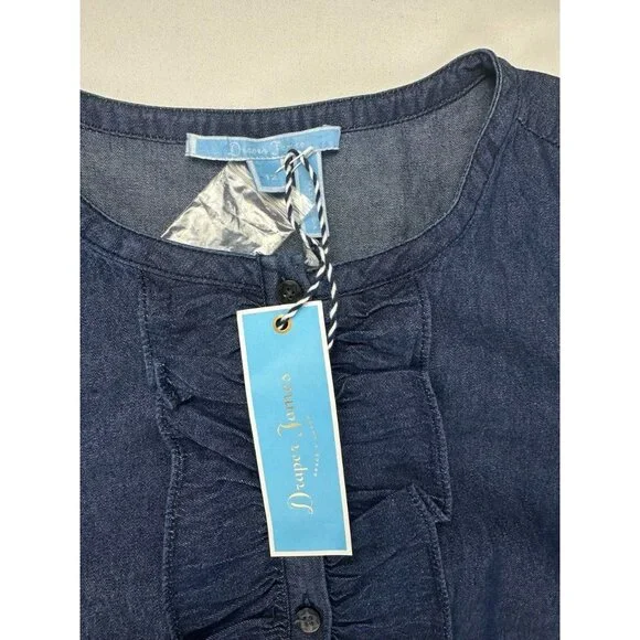 NWT Draper James Chambray Ruffle Shift Dress Size 12 - Picture 6 of 9